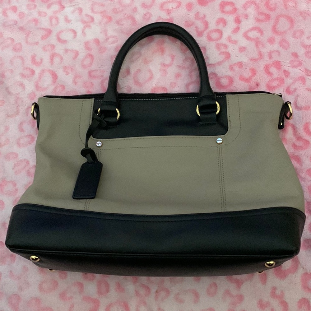 Tignanello Purse Brown Tan Gold Accents 13” x 10” 5” bag drop